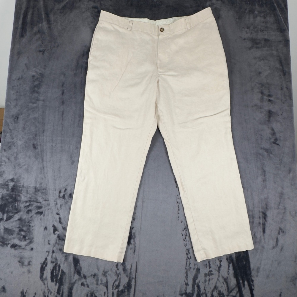 L.L. Bean Classic Fit Pants Mens 40x29 Beige 100% Linen Straight Leg Trousers
